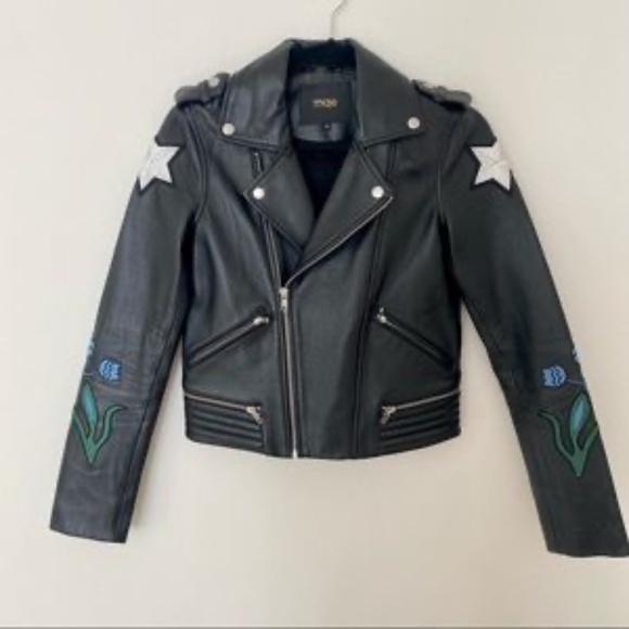 Maje Dream Tomorrow Embroidered Leather Jacket - Picture 2 of 5
